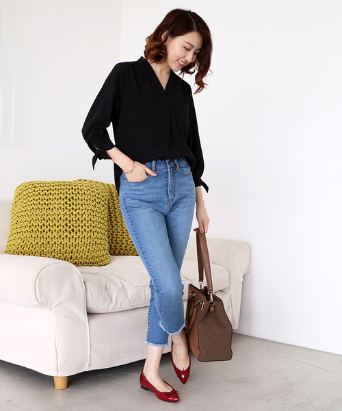 N.(N. Natural Beauty Basic)(エヌエヌナチュラルビューティーベーシック)の「リボンカフススキッパーブラウス(シャツ/ブラウス・レディース・ホワイト/ピンク/ブラック・MEDIUM)」の13枚目の写真