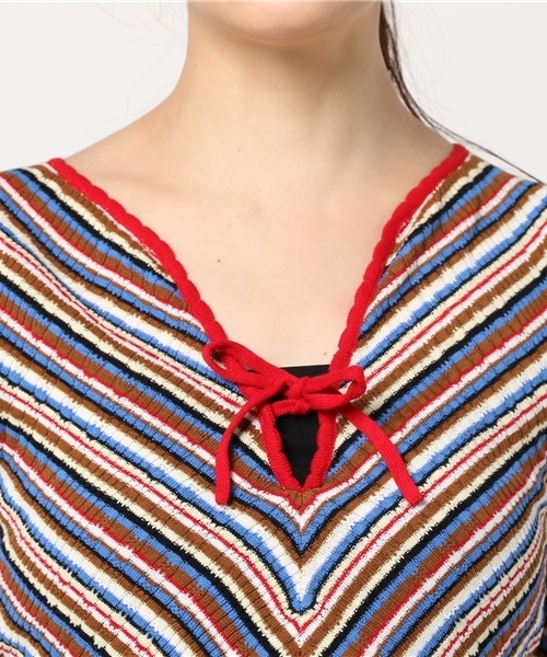 SLY（スライ）の「MULTI BORDER RIBBON 5分袖TOPS（ニット/セーター・レディース・グリーン/レッド/ミント・2/1）」の6枚目の写真