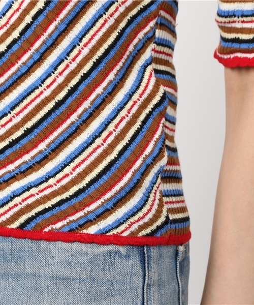SLY（スライ）の「MULTI BORDER RIBBON 5分袖TOPS（ニット/セーター・レディース・グリーン/レッド/ミント・2/1）」の8枚目の写真