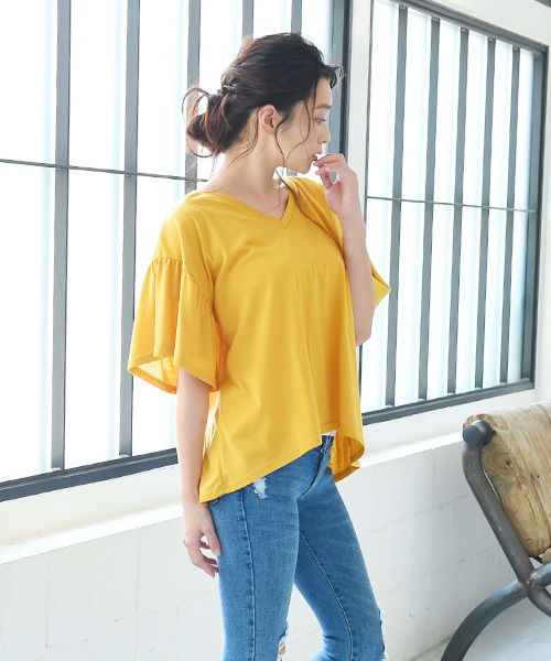 Luz Llena(ラズレナ)の「バックリボンデザイン/ビッグシルエットTシャツ(Tシャツ/カットソー・レディース・ブラック/マスタード/オフホワイト・MEDIUM)」の5枚目の写真