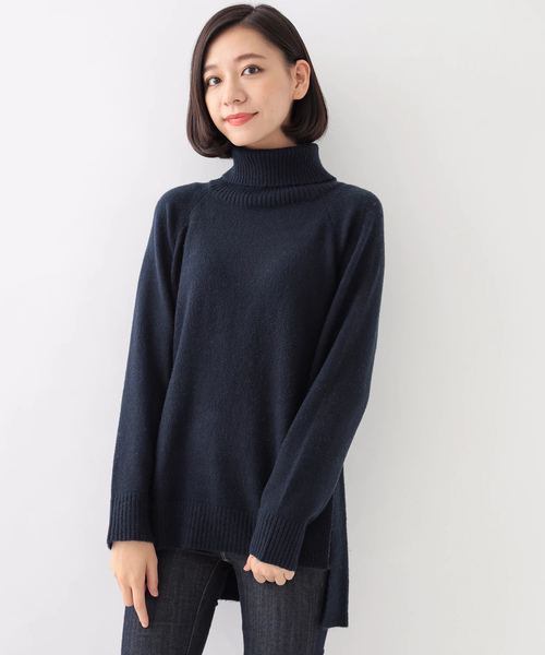 earth music&ecology（アースミュージックアンドエコロジー）の「シアバター加工タートルネックニットチュニック（チュニック・レディース・ライトグレー/ネイビー/アイボリー/ミント/ピンクベージュ・FREE）」の4枚目の写真