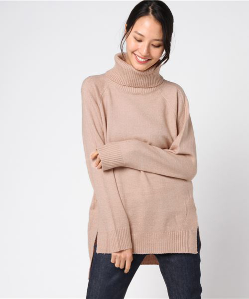 earth music&ecology（アースミュージックアンドエコロジー）の「シアバター加工タートルネックニットチュニック（チュニック・レディース・ライトグレー/ネイビー/アイボリー/ミント/ピンクベージュ・FREE）」の5枚目の写真