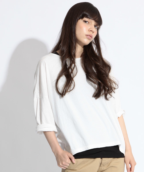 BEAMS BOY（ビームスボーイ）の「○BEAMS BOY / ドロップショルダー 裾ラウンド7分袖（Tシャツ/カットソー・レディース・ホワイト/ブラック/トップグレー/ブルー系その他/ライトピンク・ONE SIZE）」の2枚目の写真