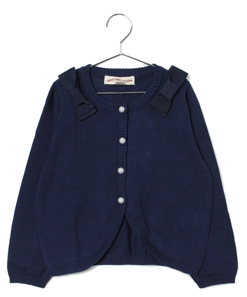 green label relaxing（グリーンレーベルリラクシング）の「○△ダブルリボン カーディガン◆（カーディガン/ボレロ・キッズ・ピンク/ネイビー・105/115/125）」の2枚目の写真