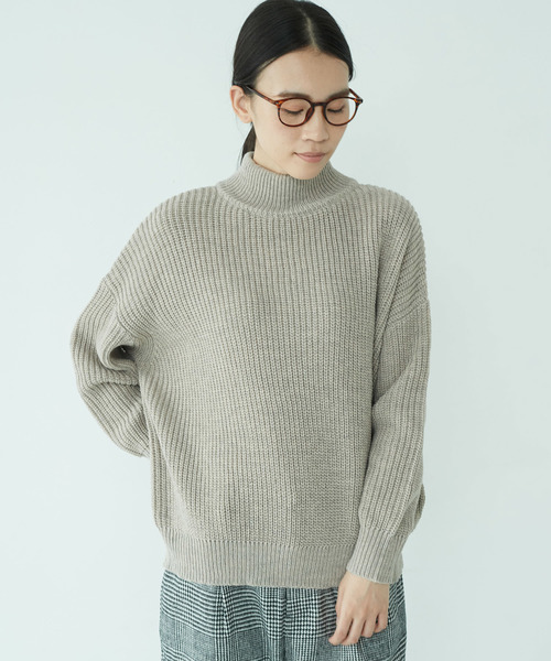 AMERICAN HOLIC(アメリカンホリック)の「・ハイネックローゲージニットプルオーバー(ニット/セーター・レディース・ベージュ/キャメル/ブルーグリーン・FREE)」の2枚目の写真