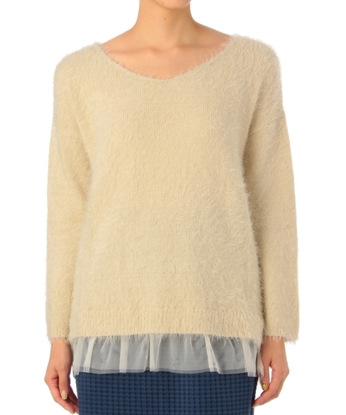 grove(グローブ)の「◆フェザーヤーン×チュールニット(ニット/セーター・レディース・ピンク/ブルー/ブラック/ベージュ・01/02/03)」の2枚目の写真