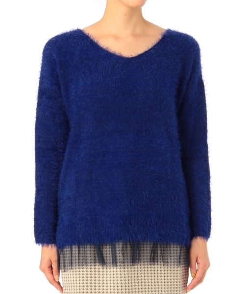 grove(グローブ)の「◆フェザーヤーン×チュールニット(ニット/セーター・レディース・ピンク/ブルー/ブラック/ベージュ・01/02/03)」の3枚目の写真