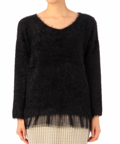 grove(グローブ)の「◆フェザーヤーン×チュールニット(ニット/セーター・レディース・ピンク/ブルー/ブラック/ベージュ・01/02/03)」の1枚目の写真