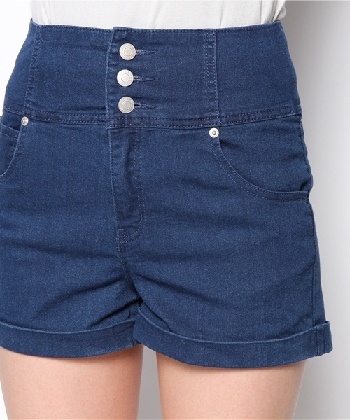 WEGO（ウィゴー）の「WEGO/ハイウエストショートパンツ（デニムパンツ・レディース・インディゴブルー/ダークインディゴブルー・LARGE/MEDIUM）」の5枚目の写真