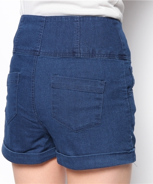 WEGO（ウィゴー）の「WEGO/ハイウエストショートパンツ（デニムパンツ・レディース・インディゴブルー/ダークインディゴブルー・LARGE/MEDIUM）」の6枚目の写真