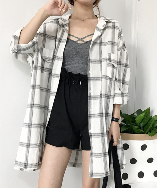 chuclla(チュクラ)の「【chuclla】オーバーサイズチェックシャツ chw713(シャツ/ブラウス・レディース・ブラック/ホワイト・FREE)」の10枚目の写真