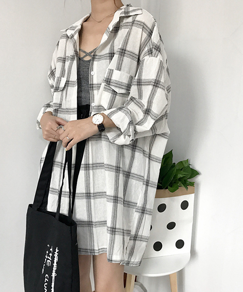 chuclla(チュクラ)の「【chuclla】オーバーサイズチェックシャツ chw713(シャツ/ブラウス・レディース・ブラック/ホワイト・FREE)」の7枚目の写真