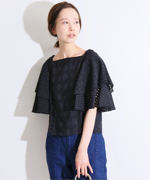 美品 IENA カットワークレースビスチェブラウス ブラック