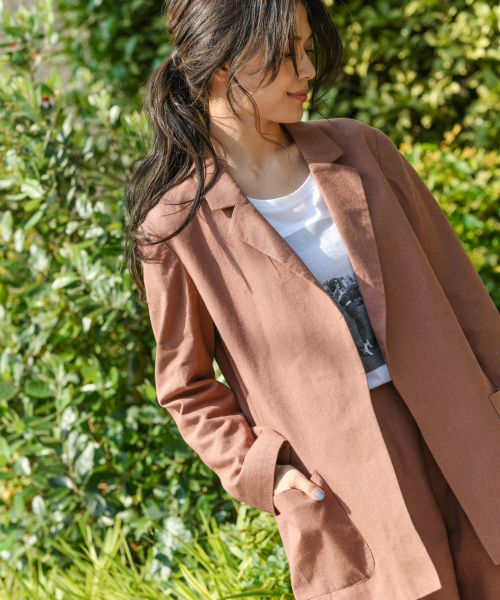 BAYFLOW（ベイフロー）の「セットアップジャケット（テーラードジャケット・レディース・ブラウン/ナチュラル・SMALL/MEDIUM）」の3枚目の写真