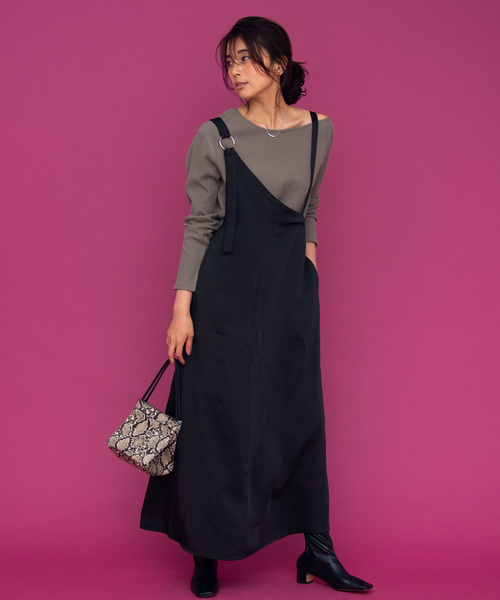 Aunt Marie's（アントマリーズ）の「AUNT MARIE'S サテンワンショルワンピース（ワンピース・レディース・ブラック/ブラウン/ベージュ/グリーン・FREE）」の9枚目の写真