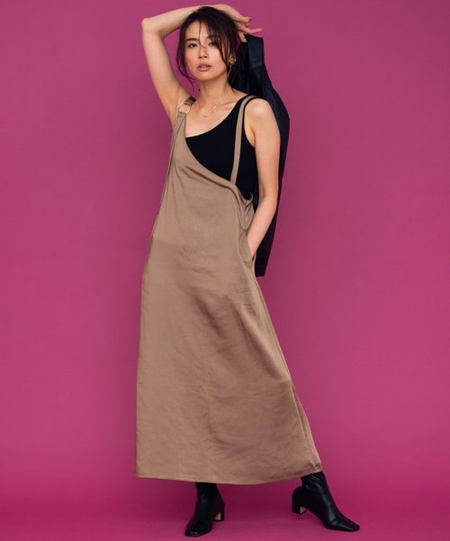 Aunt Marie's（アントマリーズ）の「AUNT MARIE'S サテンワンショルワンピース（ワンピース・レディース・ブラック/ブラウン/ベージュ/グリーン・FREE）」の10枚目の写真