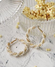 ツイストパールフープピアス
