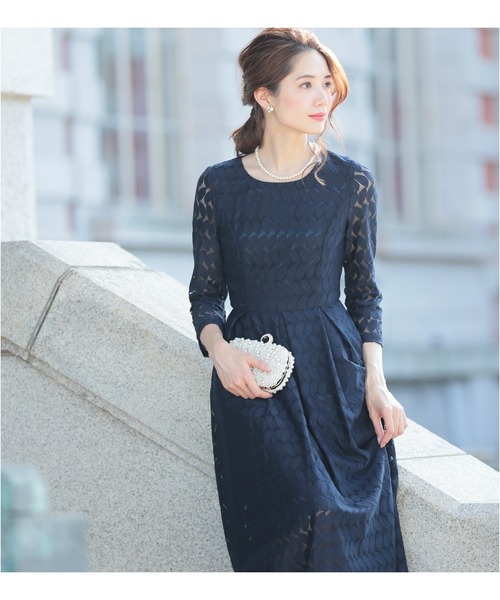 PREFERIR(プレフェリール)の「総レース ロング パーティー ドレス【結婚式 フォーマル】(ドレス)」|ネイビー