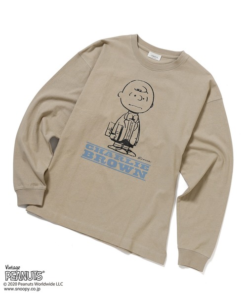 JUNRED（ジュンレッド）の「PEANUTSチャーリー・ブラウン別注ロンT（Tシャツ/カットソー・メンズ・ホワイト/ブラック/ベージュ・M/L）」の3枚目の写真