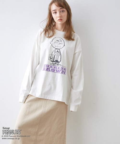 JUNRED（ジュンレッド）の「PEANUTSチャーリー・ブラウン別注ロンT（Tシャツ/カットソー・メンズ・ホワイト/ブラック/ベージュ・M/L）」の13枚目の写真