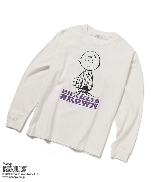 JUNRED（ジュンレッド）の「PEANUTSチャーリー・ブラウン別注ロンT（Tシャツ/カットソー・メンズ・ホワイト/ブラック/ベージュ・M/L）」の4枚目の写真