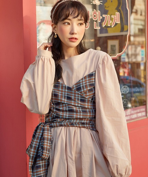 Heather(ヘザー)の「【HOLiC】デザインチェックワンピース 880276(ワンピース・レディース・ベージュ/ブラウン・FREE)」の3枚目の写真