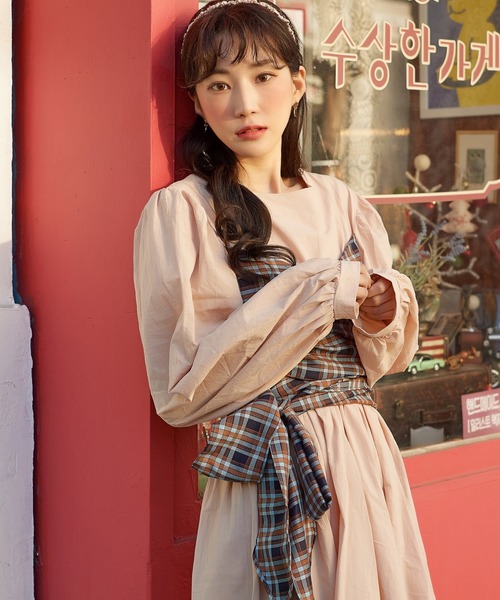 Heather(ヘザー)の「【HOLiC】デザインチェックワンピース 880276(ワンピース・レディース・ベージュ/ブラウン・FREE)」の4枚目の写真