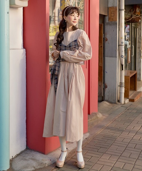 Heather(ヘザー)の「【HOLiC】デザインチェックワンピース 880276(ワンピース・レディース・ベージュ/ブラウン・FREE)」の6枚目の写真