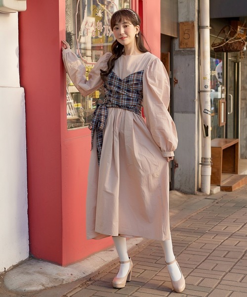 Heather(ヘザー)の「【HOLiC】デザインチェックワンピース 880276(ワンピース・レディース・ベージュ/ブラウン・FREE)」の7枚目の写真