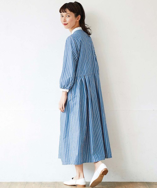 【美品】サニークラウズ　bonponストライプなクレリックワンピース Sunny clouds（サニークラウズ）の「サニークラウズ ponの