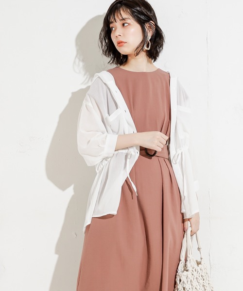 natural couture（ナチュラルクチュール）の「フード付きシアーシャツ（シャツ/ブラウス・レディース・ベージュ/オフホワイト/カーキ・FREE）」の5枚目の写真