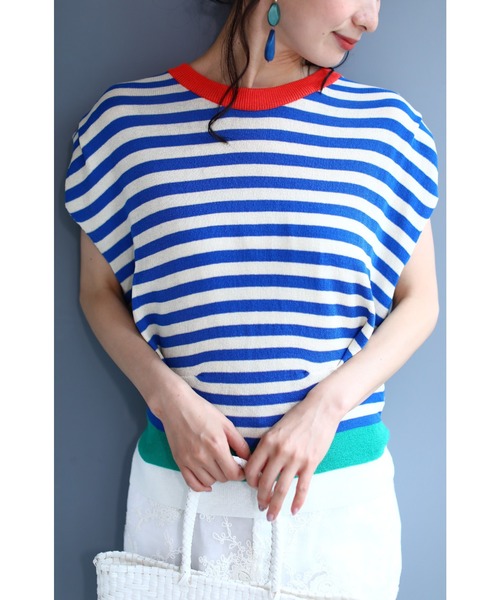 cawaii(カワイイ)の「Xラインを魅せる肩パッド入り。マリンなサマーニットトップス(ニット/セーター・レディース・ブルー・FREE)」の22枚目の写真