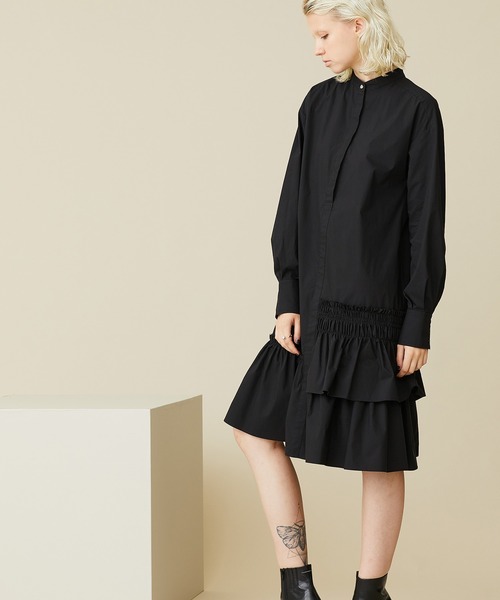 INella（イネラ）の「【INella(イネラ)】アシンメトリーギャザーシャツワンピース（ワンピース・レディース・ブラック/ホワイト/ブルー・FREE）」の10枚目の写真