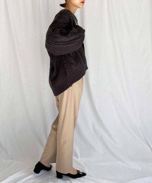 PICCIN（ピッチン）の「ケーブル編みオーバーサイズカーディガン（カーディガン/ボレロ・レディース・チャコールグレー/オフホワイト/グレイッシュベージュ・M）」の21枚目の写真