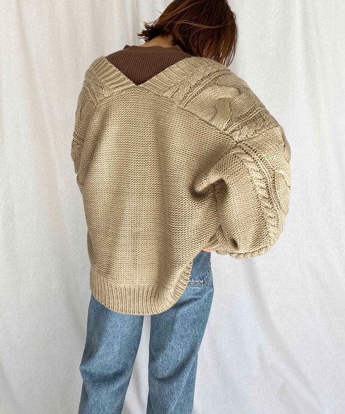 PICCIN（ピッチン）の「ケーブル編みオーバーサイズカーディガン（カーディガン/ボレロ・レディース・チャコールグレー/オフホワイト/グレイッシュベージュ・M）」の11枚目の写真