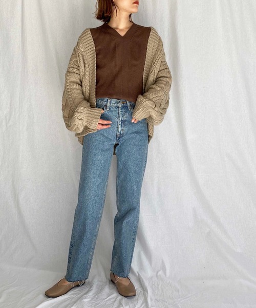 PICCIN（ピッチン）の「ケーブル編みオーバーサイズカーディガン（カーディガン/ボレロ・レディース・チャコールグレー/オフホワイト/グレイッシュベージュ・M）」の12枚目の写真