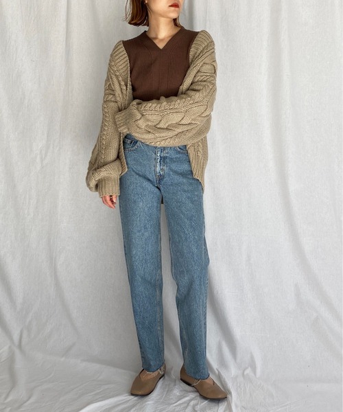 PICCIN（ピッチン）の「ケーブル編みオーバーサイズカーディガン（カーディガン/ボレロ・レディース・チャコールグレー/オフホワイト/グレイッシュベージュ・M）」の16枚目の写真