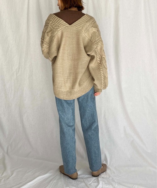 PICCIN（ピッチン）の「ケーブル編みオーバーサイズカーディガン（カーディガン/ボレロ・レディース・チャコールグレー/オフホワイト/グレイッシュベージュ・M）」の15枚目の写真