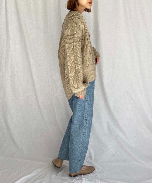 PICCIN（ピッチン）の「ケーブル編みオーバーサイズカーディガン（カーディガン/ボレロ・レディース・チャコールグレー/オフホワイト/グレイッシュベージュ・M）」の13枚目の写真