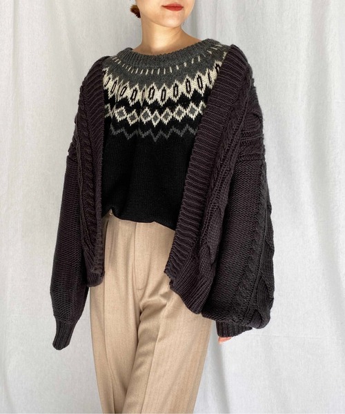 PICCIN（ピッチン）の「ケーブル編みオーバーサイズカーディガン（カーディガン/ボレロ・レディース・チャコールグレー/オフホワイト/グレイッシュベージュ・M）」の17枚目の写真