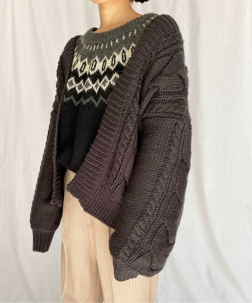 PICCIN（ピッチン）の「ケーブル編みオーバーサイズカーディガン（カーディガン/ボレロ・レディース・チャコールグレー/オフホワイト/グレイッシュベージュ・M）」の18枚目の写真