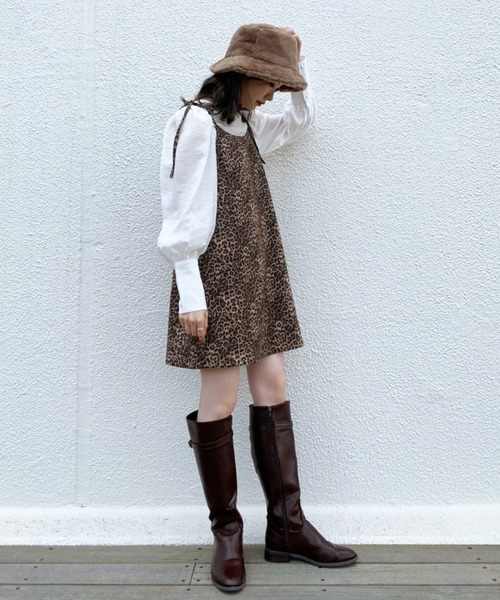 one after another NICE CLAUP（ワンアフターアナザーナイスクラップ）の「ブラウスセットキャミワンピース（ワンピース・レディース・ブラック系その他/レオパード/ブラウン・FREE）」の8枚目の写真