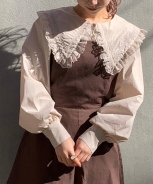 one after another NICE CLAUP（ワンアフターアナザーナイスクラップ）の「ビックカラーレース襟ブラウス（シャツ/ブラウス・レディース・ブラック/ベージュ/オフホワイト・FREE）」の3枚目の写真