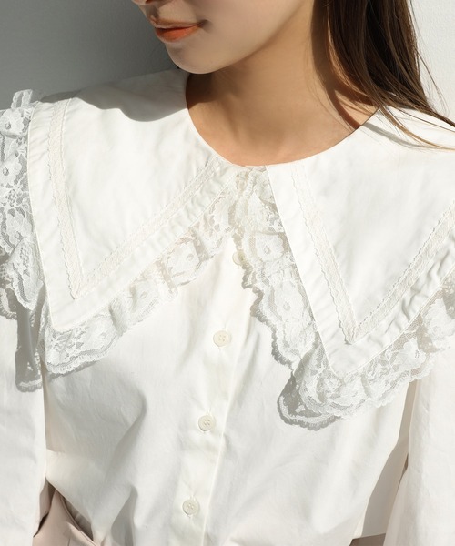 one after another NICE CLAUP（ワンアフターアナザーナイスクラップ）の「ビックカラーレース襟ブラウス（シャツ/ブラウス・レディース・ブラック/ベージュ/オフホワイト・FREE）」の13枚目の写真