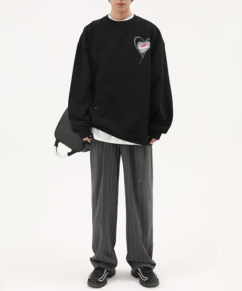 MASONPRINCE(メイソンプリンス)の「【MASONPRINCE】Splash ink hand painted love logo sweater WY6006(スウェット・メンズ・グレー/ブラック・L/S/M/XL)」の7枚目の写真