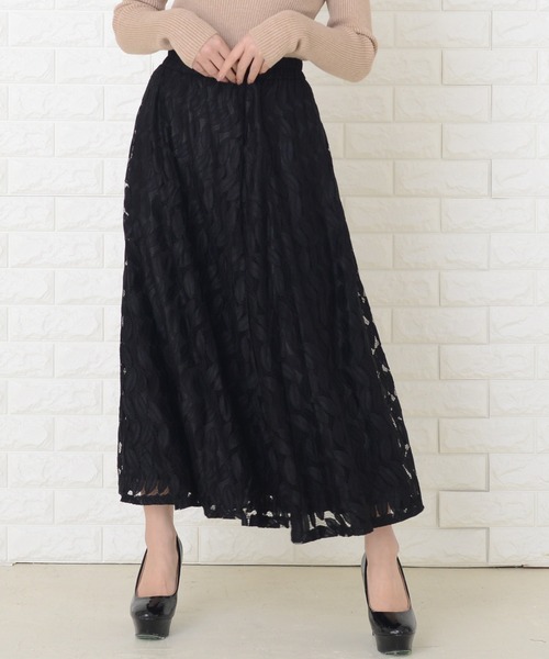 Lace Ladies(レースレディース)の「総レースロング丈スカート(スカート・レディース・ネイビー/ブルーグリーン/ベージュ/ブラック・FREE)」の2枚目の写真