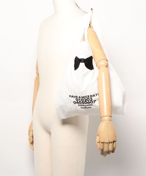 SUPERTHANKS（スーパーサンクス）の「【SUPERTHANKS】HAVE A NICE DAY! ECO BAG（エコバッグ/サブバッグ・レディース・ホワイト/ブラック・FREE）」の11枚目の写真