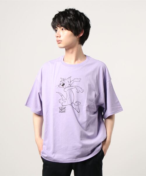 SHISKY(シスキー)の「TOMandJERRY ビッグシルエットトムプリント半袖Tシャツ カットソー(Tシャツ/カットソー・メンズ・オフホワイト/モカ/チャコール/ラベンダー/ベージュ/ミント・L/M/XL)」の6枚目の写真