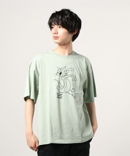 SHISKY(シスキー)の「TOMandJERRY ビッグシルエットトムプリント半袖Tシャツ カットソー(Tシャツ/カットソー・メンズ・オフホワイト/モカ/チャコール/ラベンダー/ベージュ/ミント・L/M/XL)」の5枚目の写真