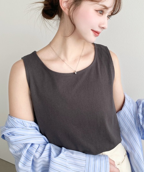ATON ラウンド ヘム タンクトップ ブラック 23SS✨ DRY COTTON JERSEY | ROUND HEM TANK TOP – ATON | エイトン